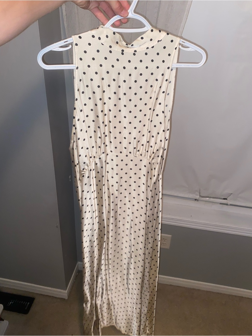 Zara Cream Maxi Dress with Black Polka Dots